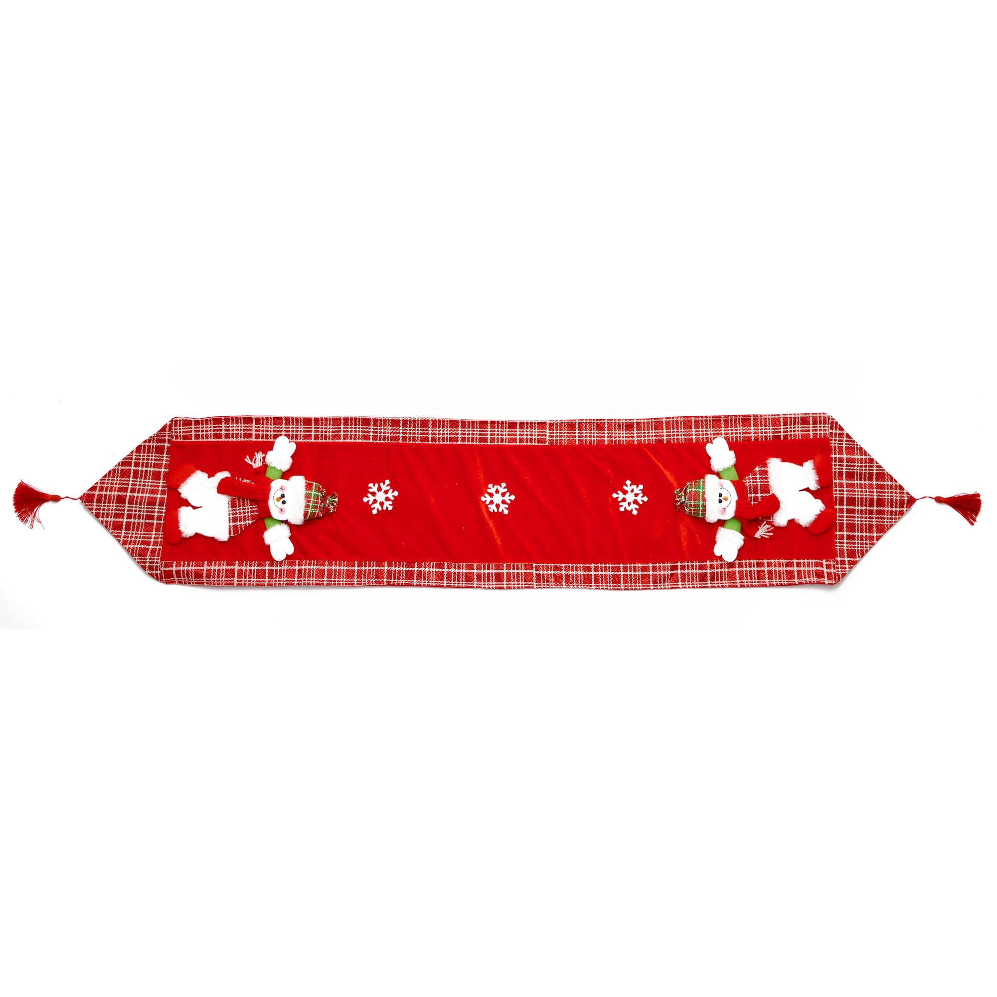 67" Red Embroidered Snowman Christmas Table Runner